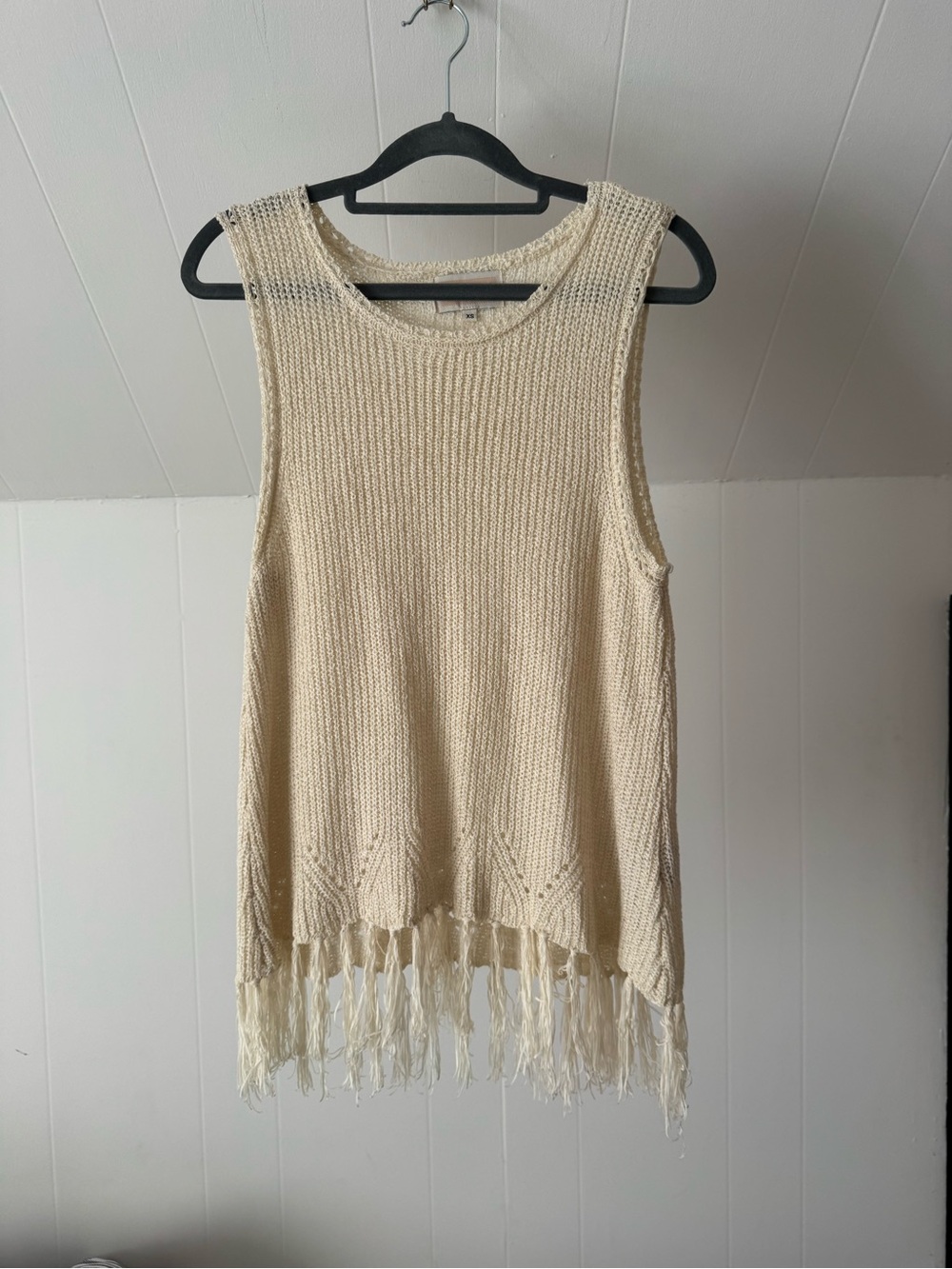 Pepin for Anthropologie | Sleeveless Cream Knit Fringe Hem Tank Top